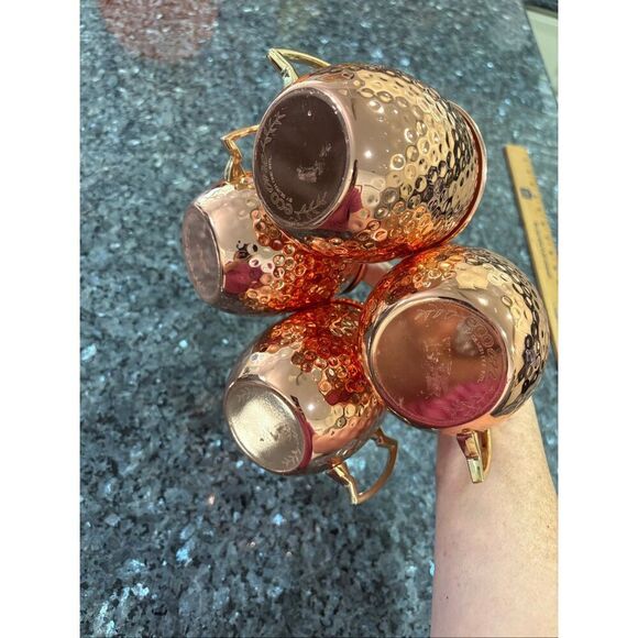 Set of 4 Eco One Hammered Copper Moscow Mule Mugs – Silver Stainless Steel Inter - Picture 5 of 8